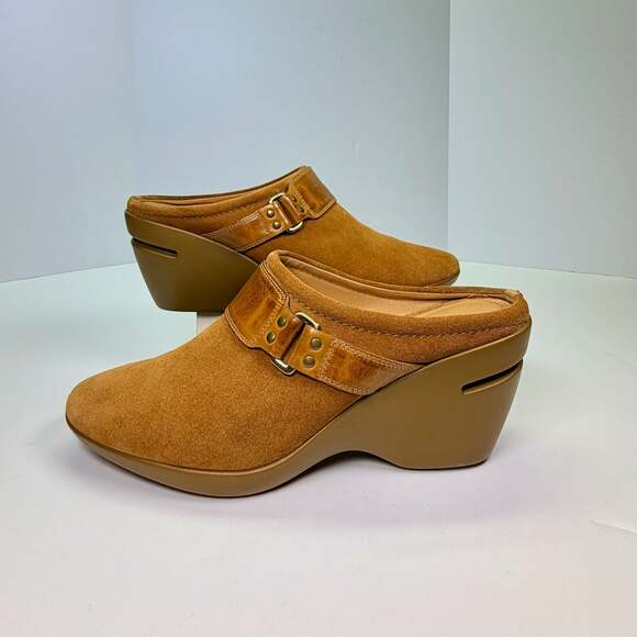 Cole Haan Shoes - Cole Haan Women's Brown Suede Wedge Mule Clogs with Buckle Detail Size 8.5 B